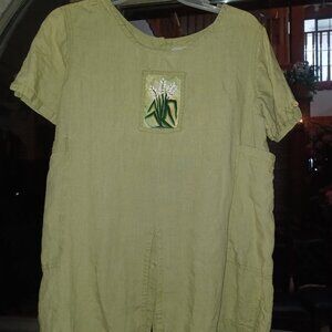 LA Blend 100% Linen Women's Top Small Green
